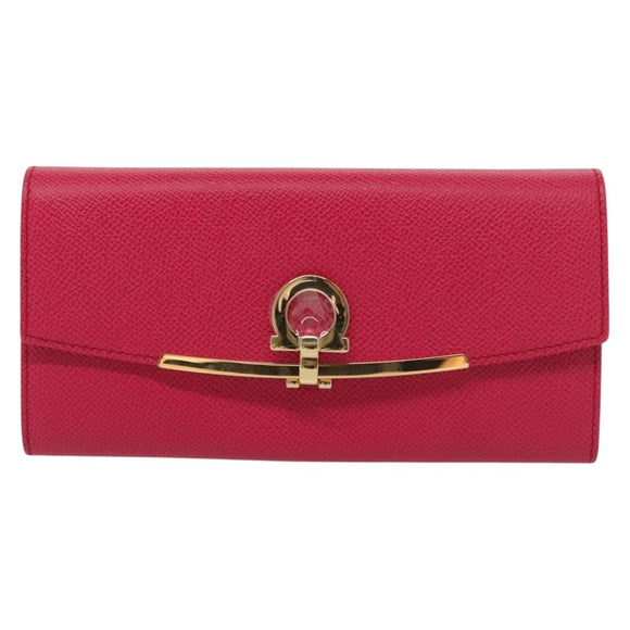 Salvatore Ferragamo Gancini Long Wallet Leather Pink Gold Auth 139609