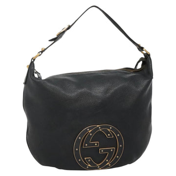 GUCCI Interlocking Shoulder Bag Leather Black Gold 121548 Auth 139643