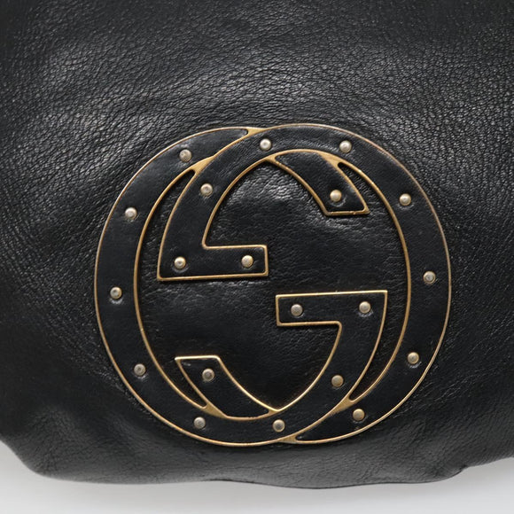 GUCCI Interlocking Shoulder Bag Leather Black Gold 121548 Auth 139643