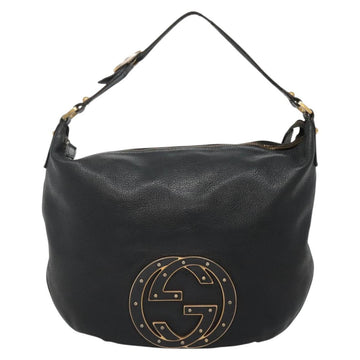 GUCCI Interlocking Shoulder Bag Leather Black Gold 121548 Auth 139643 - 0