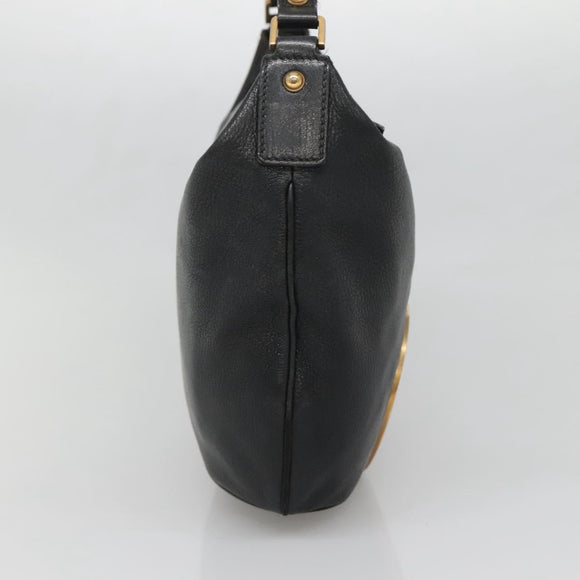GUCCI Interlocking Shoulder Bag Leather Black Gold 121548 Auth 139643