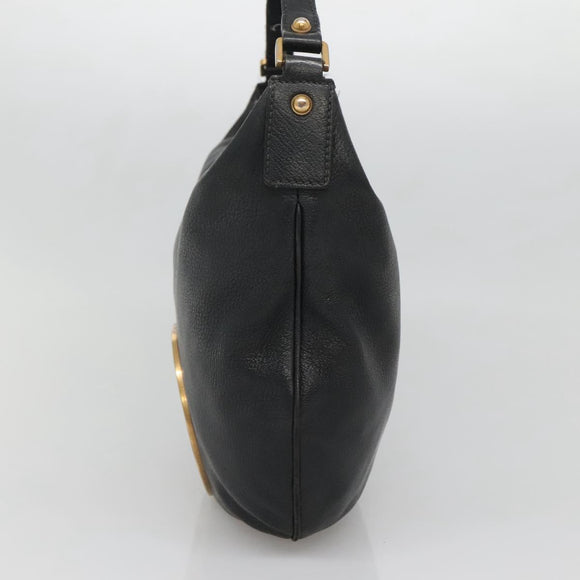 GUCCI Interlocking Shoulder Bag Leather Black Gold 121548 Auth 139643