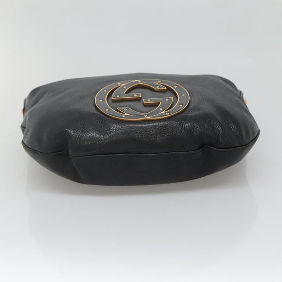 GUCCI Interlocking Shoulder Bag Leather Black Gold 121548 Auth 139643