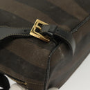 FENDI Pecan Canvas Backpack PVC Brown Black gold Auth 139650-17