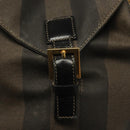 FENDI Pecan Canvas Backpack PVC Brown Black gold Auth 139650-9
