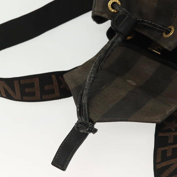 FENDI Pecan Canvas Backpack PVC Brown Black gold Auth 139650