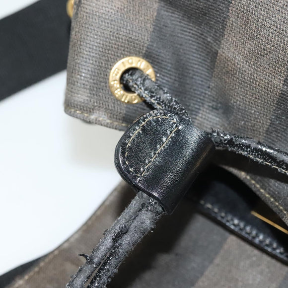 FENDI Pecan Canvas Backpack PVC Brown Black gold Auth 139650