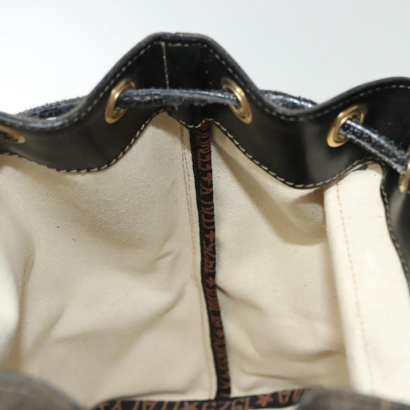 FENDI Pecan Canvas Backpack PVC Brown Black gold Auth 139650