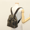 FENDI Pecan Canvas Backpack PVC Brown Black gold Auth 139650-25