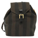 FENDI Pecan Canvas Backpack PVC Brown Black gold Auth 139650-13