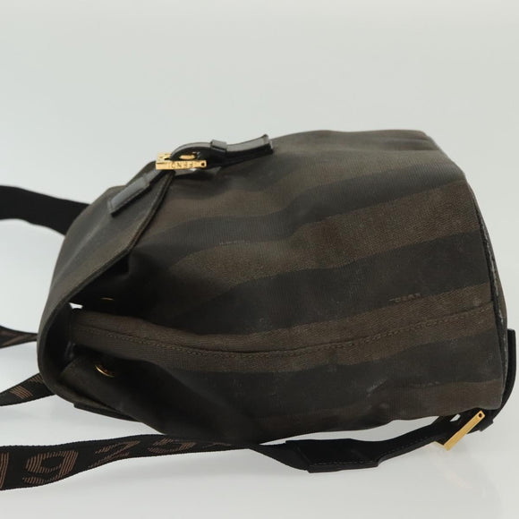 FENDI Pecan Canvas Backpack PVC Brown Black gold Auth 139650