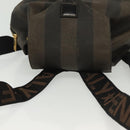 FENDI Pecan Canvas Backpack PVC Brown Black gold Auth 139650-6