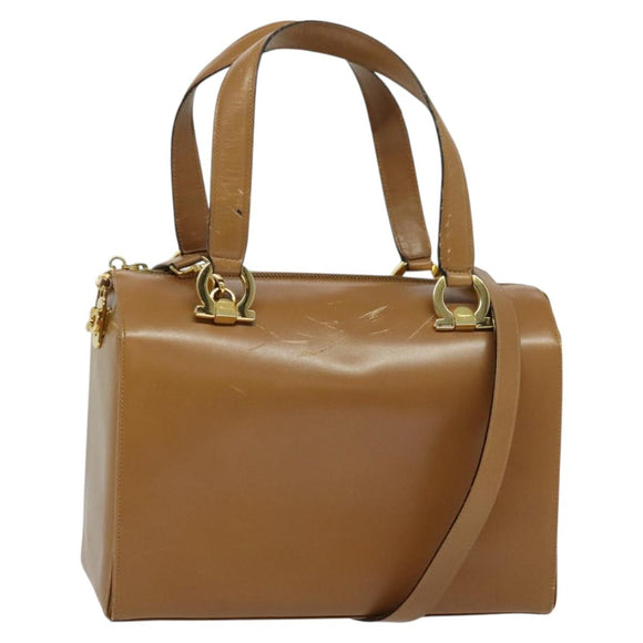 Salvatore Ferragamo Gancini Hand Bag Leather 2way Brown Gold Auth 139653