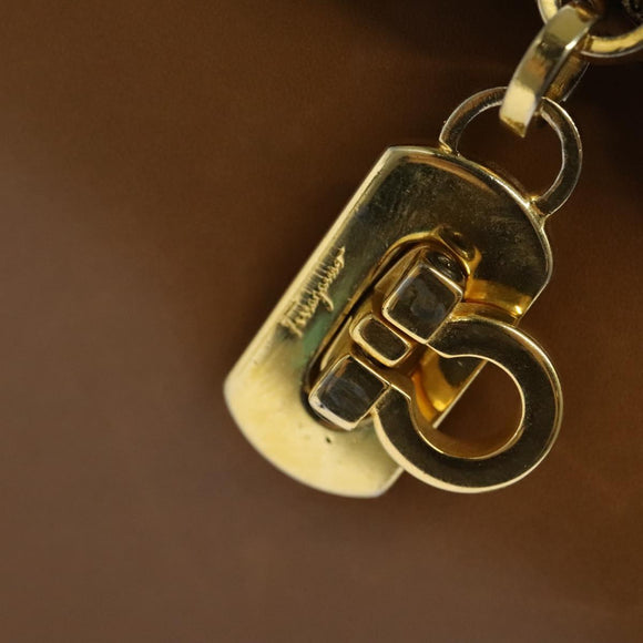 Salvatore Ferragamo Gancini Hand Bag Leather 2way Brown Gold Auth 139653