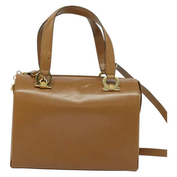 Salvatore Ferragamo Gancini Hand Bag Leather 2way Brown Gold Auth 139653