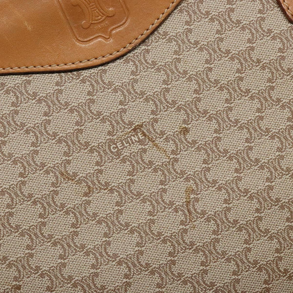 CELINE Macadam Canvas Shoulder Bag PVC Beige Gold Auth 139658