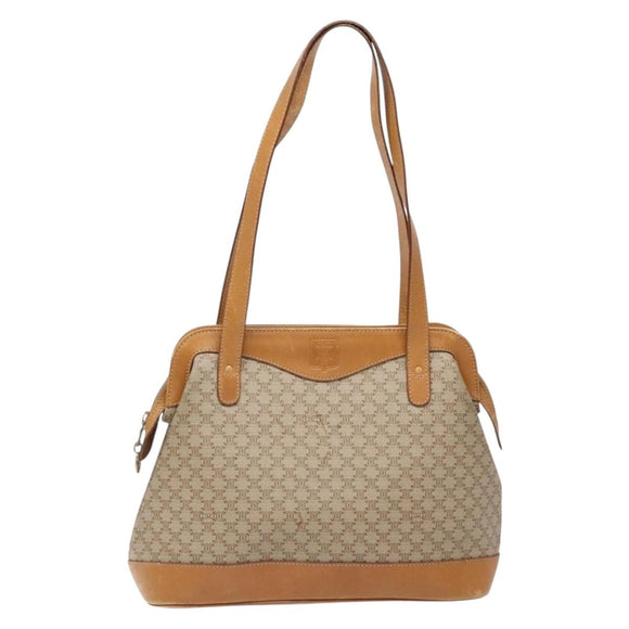 CELINE Macadam Canvas Shoulder Bag PVC Beige Gold Auth 139658