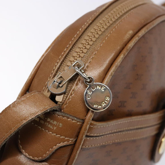 CELINE Macadam Canvas Shoulder Bag Leather Brown Gold Auth 139659