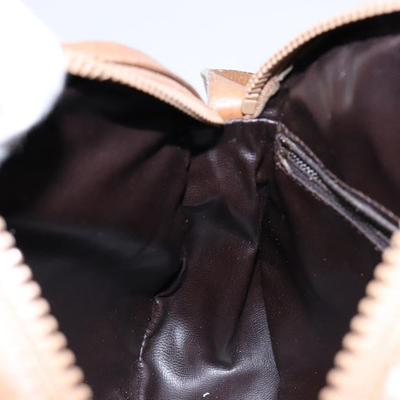 CELINE Macadam Canvas Shoulder Bag Leather Brown Gold Auth 139659