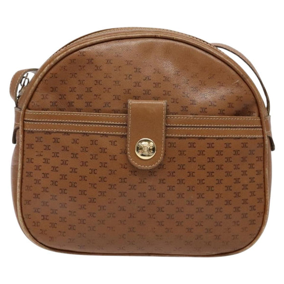 CELINE Macadam Canvas Shoulder Bag Leather Brown Gold Auth 139659