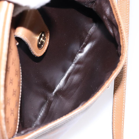 CELINE Macadam Canvas Shoulder Bag Leather Brown Gold Auth 139659