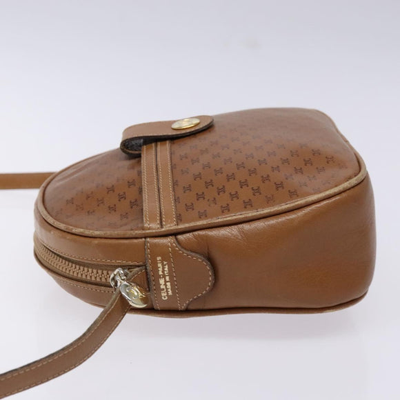 CELINE Macadam Canvas Shoulder Bag Leather Brown Gold Auth 139659