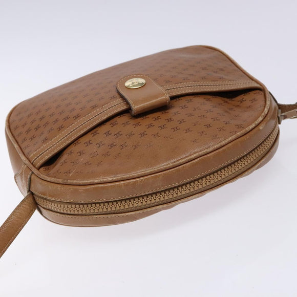 CELINE Macadam Canvas Shoulder Bag Leather Brown Gold Auth 139659