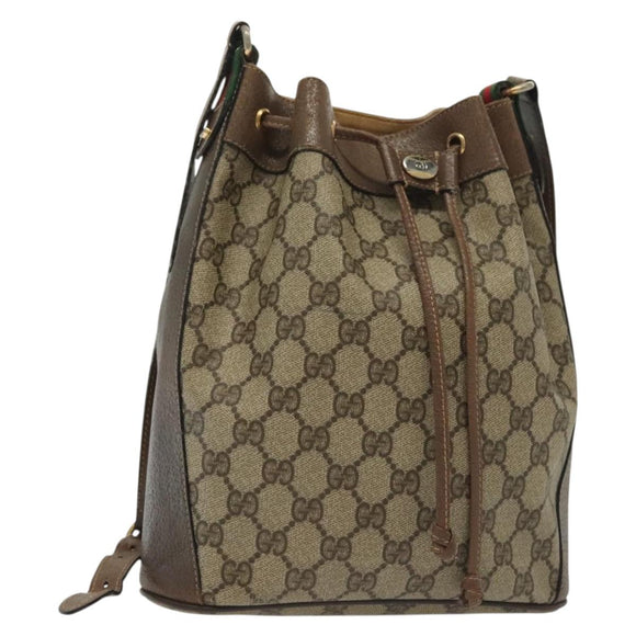 GUCCI GG Supreme Web Sherry Line Bag PVC Beige Gold 41 02 034 Auth 139660