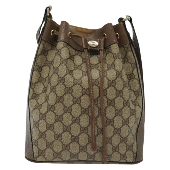 GUCCI GG Supreme Web Sherry Line Bag PVC Beige Gold 41 02 034 Auth 139660