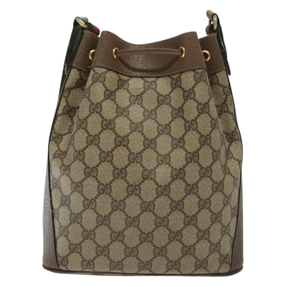 GUCCI GG Supreme Web Sherry Line Bag PVC Beige Gold 41 02 034 Auth 139660