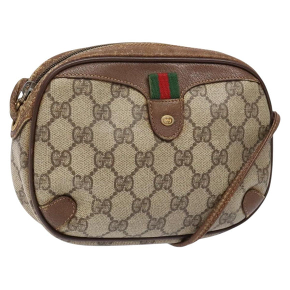 GUCCI GG Supreme Web Sherry Line Bag PVC Beige Gold 156 02 066 Auth 139661