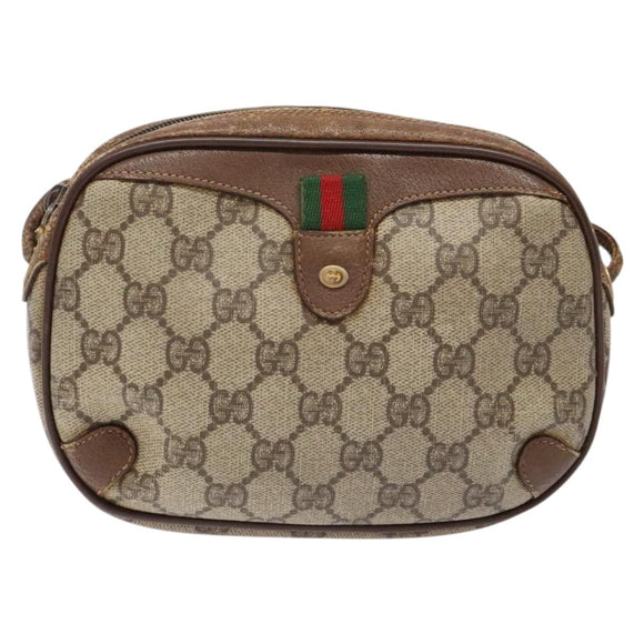 GUCCI GG Supreme Web Sherry Line Bag PVC Beige Gold 156 02 066 Auth 139661