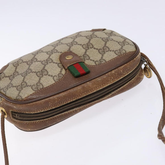 GUCCI GG Supreme Web Sherry Line Bag PVC Beige Gold 156 02 066 Auth 139661