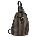 FENDI Pecan Canvas Shoulder Bag PVC Black Brown gold Auth 139699-1
