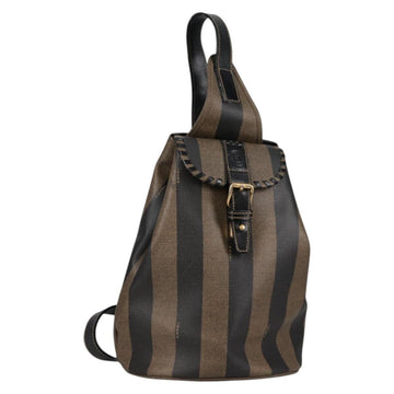 FENDI Pecan Canvas Shoulder Bag PVC Black Brown gold Auth 139699