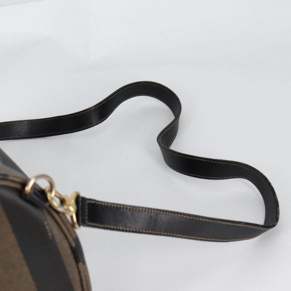 FENDI Pecan Canvas Shoulder Bag PVC Black Brown gold Auth 139699