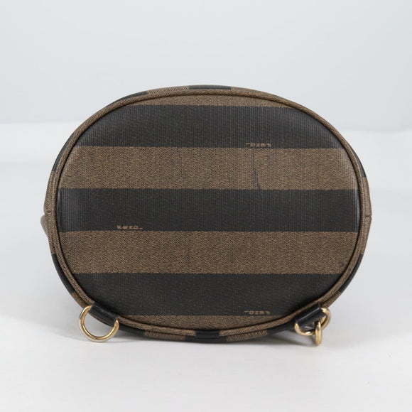 FENDI Pecan Canvas Shoulder Bag PVC Black Brown gold Auth 139699