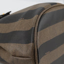 FENDI Pecan Canvas Shoulder Bag PVC Black Brown gold Auth 139699-12