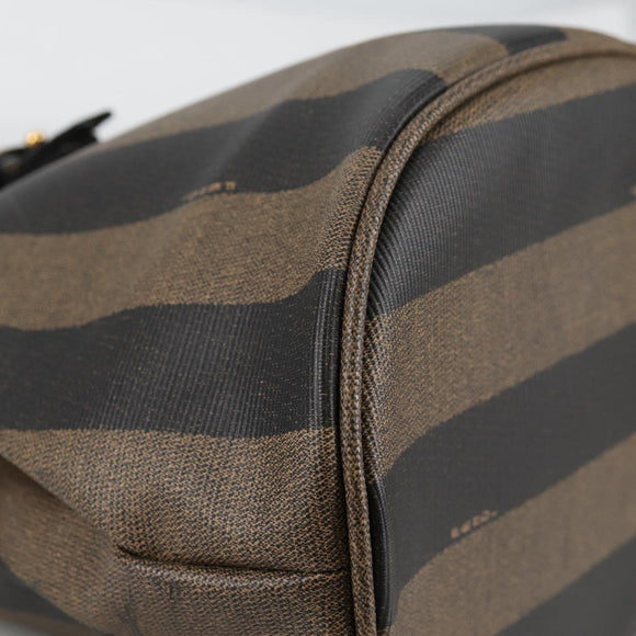 FENDI Pecan Canvas Shoulder Bag PVC Black Brown gold Auth 139699