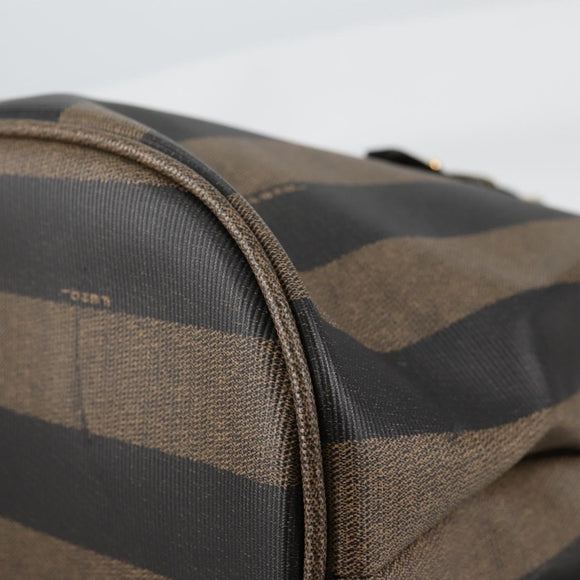 FENDI Pecan Canvas Shoulder Bag PVC Black Brown gold Auth 139699