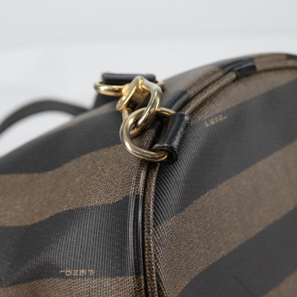 FENDI Pecan Canvas Shoulder Bag PVC Black Brown gold Auth 139699