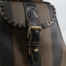 FENDI Pecan Canvas Shoulder Bag PVC Black Brown gold Auth 139699-16