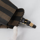 FENDI Pecan Canvas Shoulder Bag PVC Black Brown gold Auth 139699-17