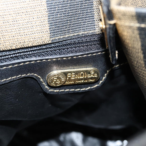 FENDI Pecan Canvas Shoulder Bag PVC Black Brown gold Auth 139699