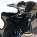 FENDI Pecan Canvas Shoulder Bag PVC Black Brown gold Auth 139699-21