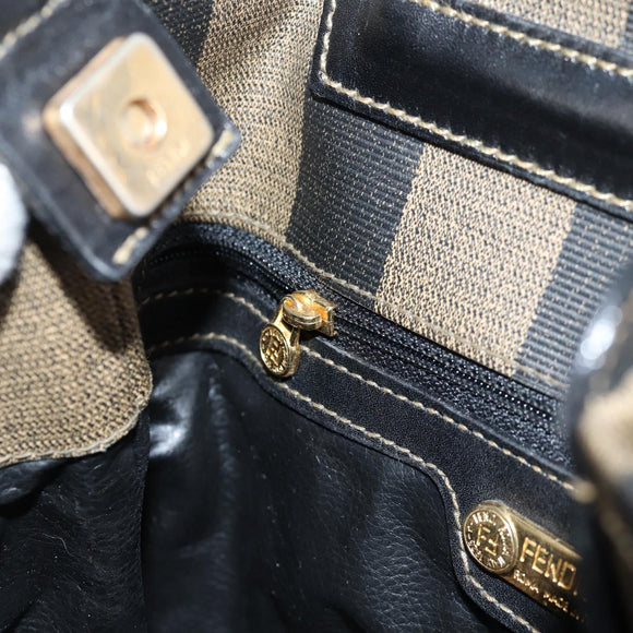 FENDI Pecan Canvas Shoulder Bag PVC Black Brown gold Auth 139699