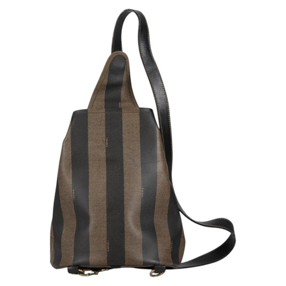 FENDI Pecan Canvas Shoulder Bag PVC Black Brown gold Auth 139699