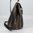 FENDI Pecan Canvas Shoulder Bag PVC Black Brown gold Auth 139699-5