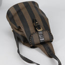 FENDI Pecan Canvas Shoulder Bag PVC Black Brown gold Auth 139699-6