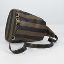 FENDI Pecan Canvas Shoulder Bag PVC Black Brown gold Auth 139699-7